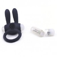 Cock Ring Rabbit Ears Vibrating Single Speed Silicone Black, cockring